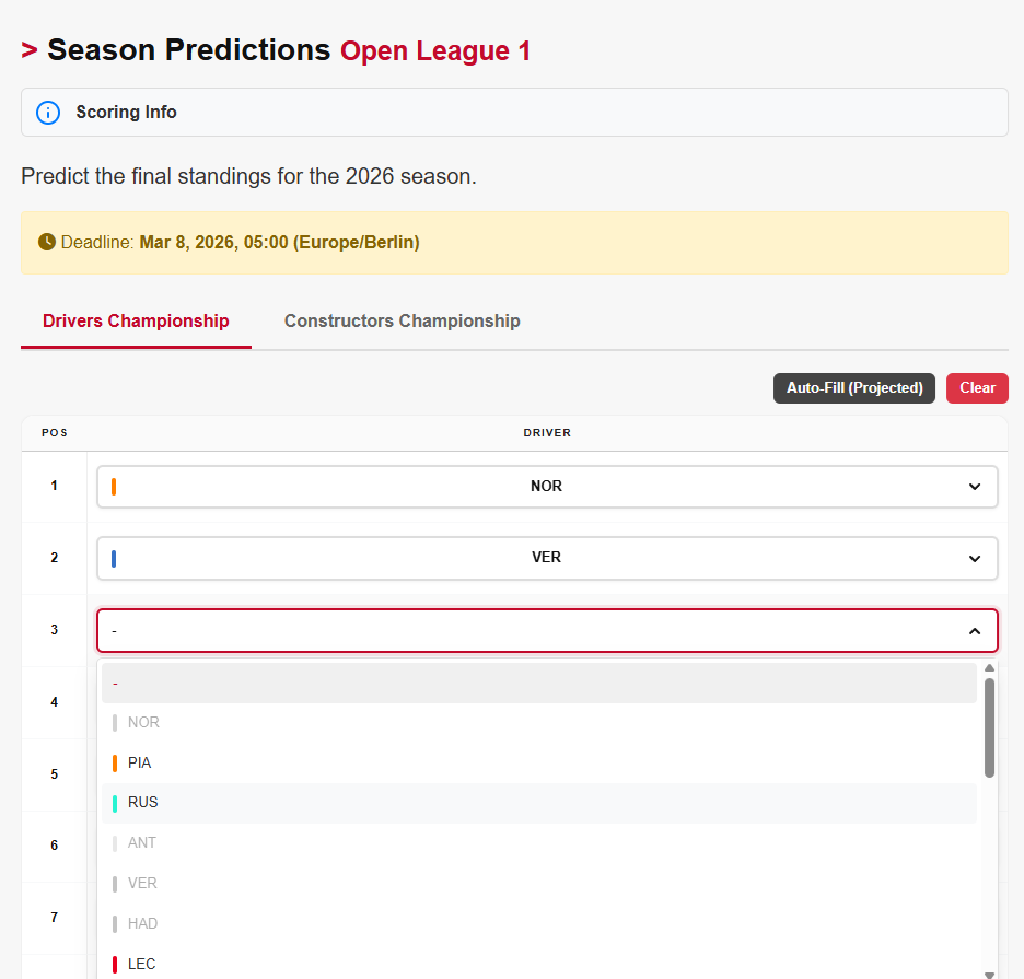 Submit Season Predictions on Tiposi