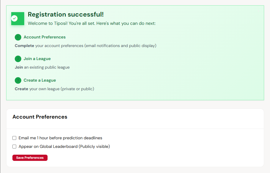 Registration Successful on Tiposi